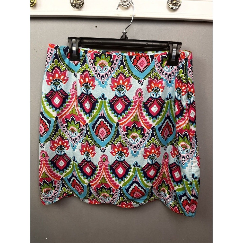 Buckhead Betties Skirt Womens L Multicolor Paisley Scalloped Hem Mini Skirt 9985